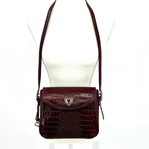 Brighton VTG Y2K Purple Cognac Crocodile Embossed Crossbody Bag Genuine Leather - Picture 1 of 15